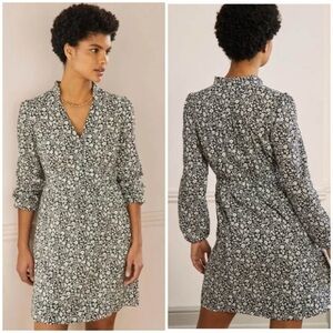 Boden Black White Notch Neck Long Sleeve Tea Dress Wildflower Size 12R US